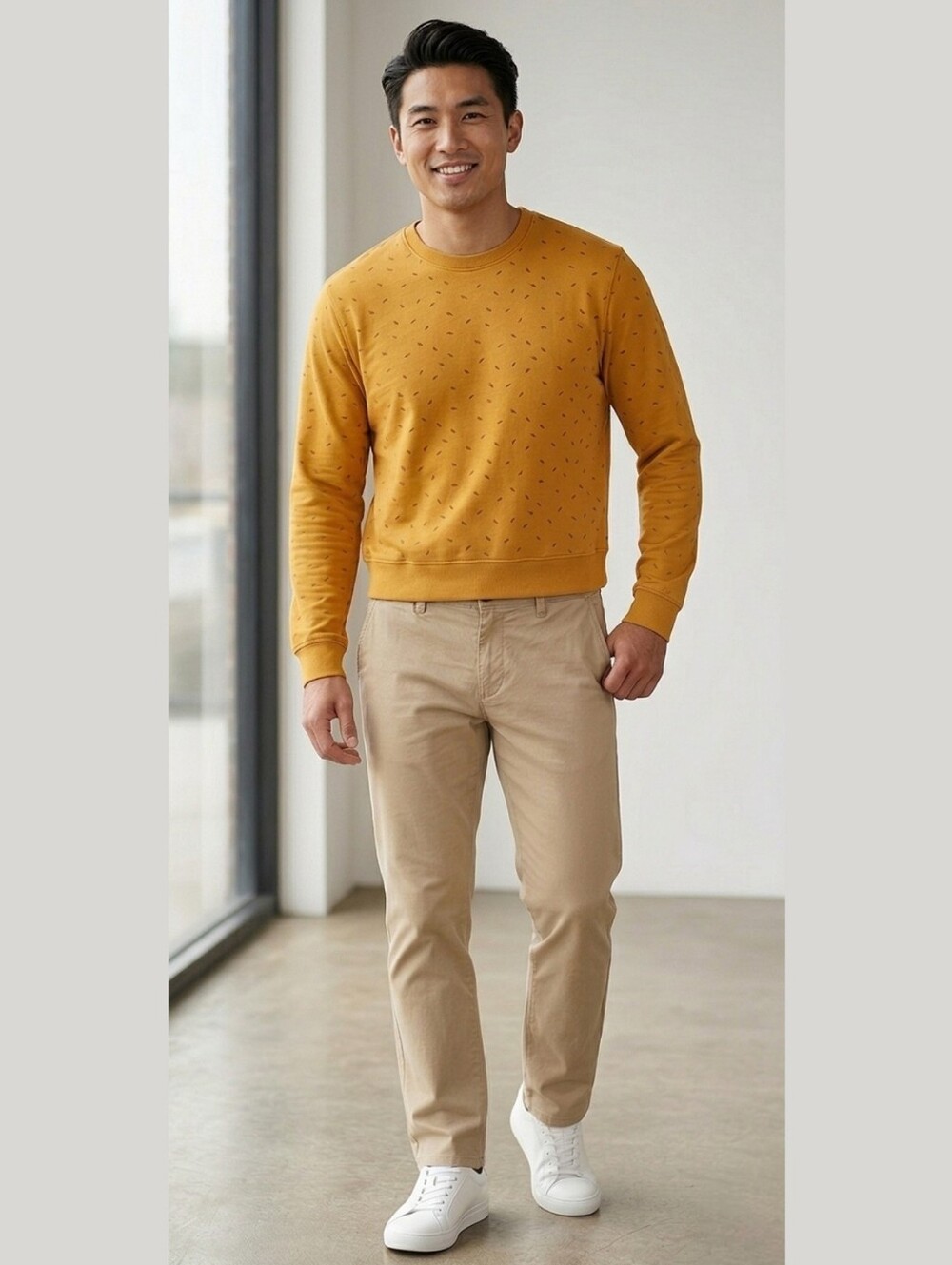 Denim & Flower Ricky Singh Gold Striped Crewneck Sweatshirt- New Without Tags